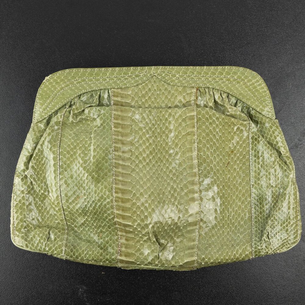 Vintage Barbara Bolan Sage Green Snakeskin Embossed Clutch